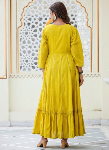 Yellow color Cotton  Readymade Designer Gown with 