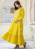 Yellow color Cotton  Readymade Designer Gown with Mirror Work - 2