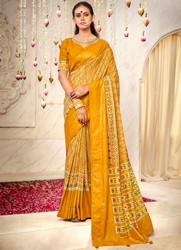 Yellow color Cotton Silk Classic Designer Saree wi
