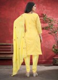 Yellow color Cotton Silk Straight Salwar Suit with Embroidered - 1