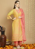 Yellow color Embroidered Chanderi Silk Trendy Salwar Suit - 1