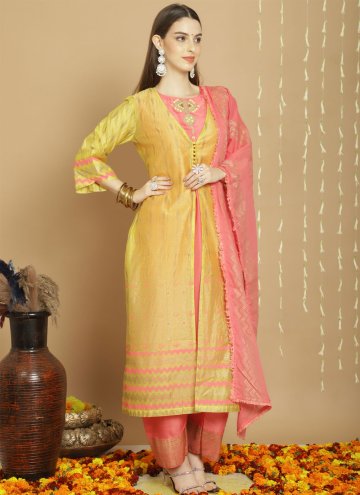 Yellow color Embroidered Chanderi Silk Trendy Salwar Suit