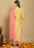Yellow color Embroidered Chanderi Silk Trendy Salwar Suit - 2