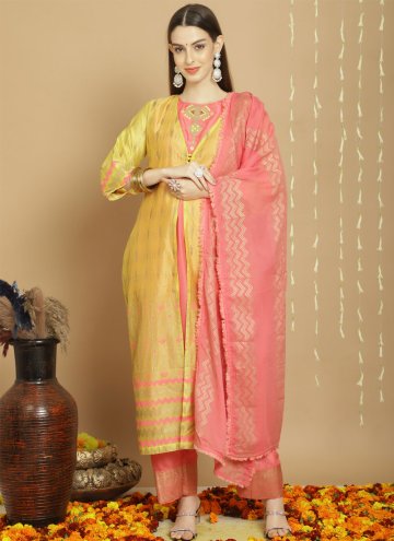 Yellow color Embroidered Chanderi Silk Trendy Salw