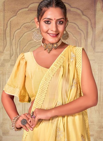 Yellow color Embroidered Chiffon Casual Saree