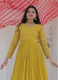 Yellow color Embroidered Chiffon Floor Length Gown - 1