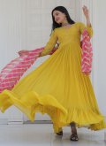 Yellow color Embroidered Chiffon Floor Length Gown - 2