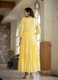 Yellow color Embroidered Cotton  Designer Gown - 1