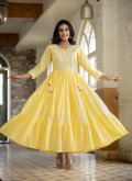 Yellow color Embroidered Cotton  Designer Gown - 2