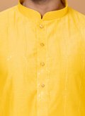 Yellow color Embroidered Cotton  Kurta Pyjama - 1