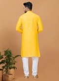 Yellow color Embroidered Cotton  Kurta Pyjama - 4