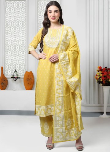 Yellow color Embroidered Cotton  Palazzo Suit