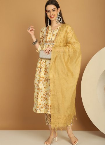 Yellow color Embroidered Cotton  Trendy Salwar Sui