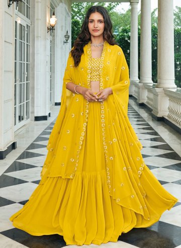 Yellow color Embroidered Faux Georgette Readymade Lehenga Choli