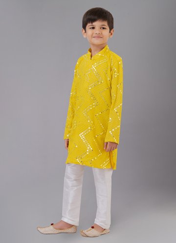 Yellow color Embroidered Georgette Kurta Pyjama