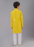 Yellow color Embroidered Georgette Kurta Pyjama - 3