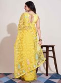 Yellow color Embroidered Net Designer Saree - 2