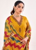 Yellow color Embroidered Rayon Designer Salwar Kameez - 1