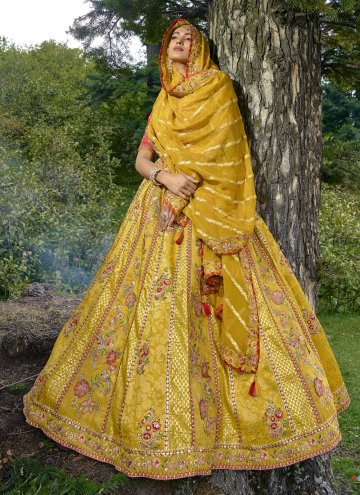 Yellow color Embroidered Silk Designer Lehenga Choli