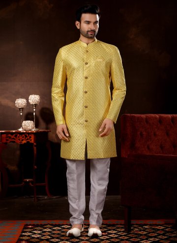 Yellow color Fancy Fabric Sherwani with Embroidered