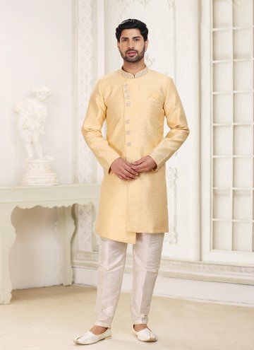 Yellow color Fancy work Banarasi Jacquard Indo Wes