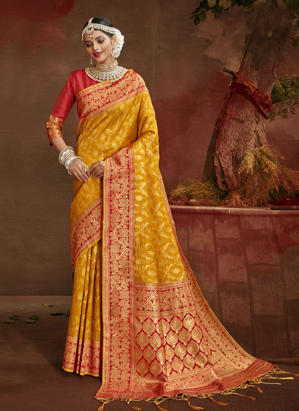 Yellow color Fancy work Banarasi Traditional Saree
