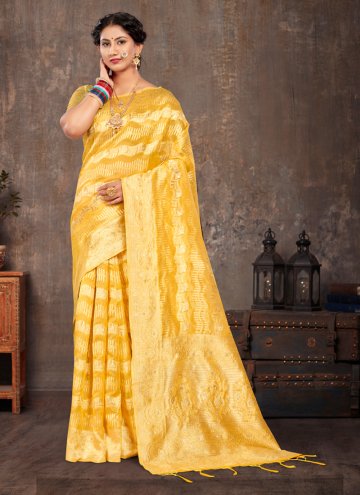 Yellow color Fancy work Cotton  Classic Designer Saree