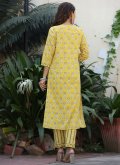 Yellow color Floral Print Cotton  Straight Salwar Suit - 1