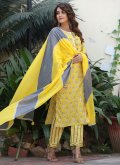 Yellow color Floral Print Cotton  Straight Salwar Suit - 2