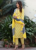 Yellow color Floral Print Cotton  Straight Salwar Suit - 3