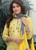 Yellow color Floral Print Cotton  Straight Salwar Suit - 4