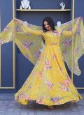 Yellow color Floral Print Silk Gown - 2