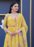 Yellow color Floral Print Silk Gown - 3