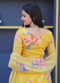 Yellow color Floral Print Silk Gown - 4