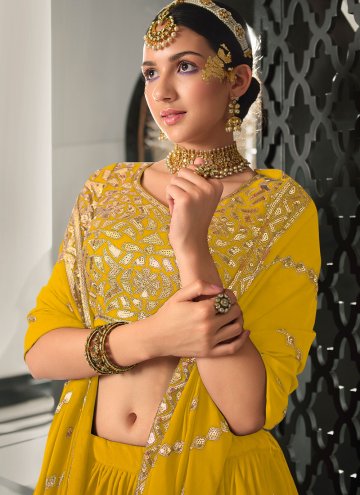 Yellow color Georgette A Line Lehenga Choli with Embroidered
