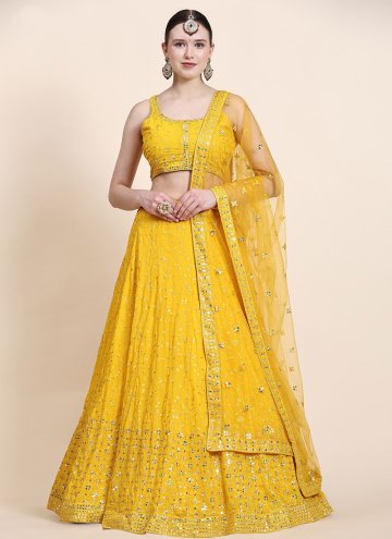 Yellow color Georgette A Line Lehenga Choli with Sequins Work