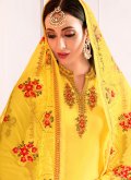 Yellow color Georgette Satin Punjabi Suit with Embroidered - 2