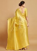 Yellow color Linen Trendy Saree with Woven - 1