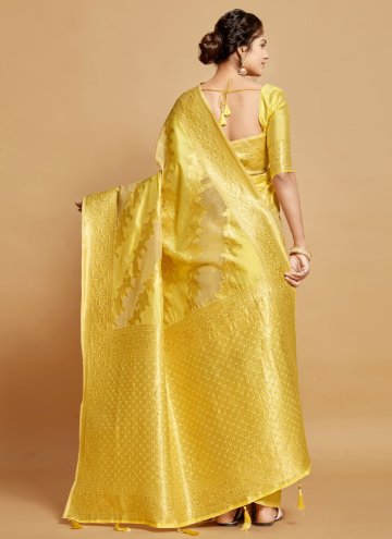 Yellow color Linen Trendy Saree with Woven