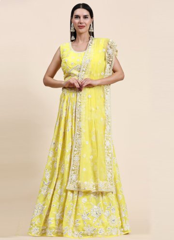 Yellow color Lucknowi Work Georgette Long Choli Lehenga