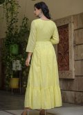 Yellow color Mirror Work Cotton  Designer Gown - 1