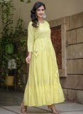 Yellow color Mirror Work Cotton  Designer Gown - 2