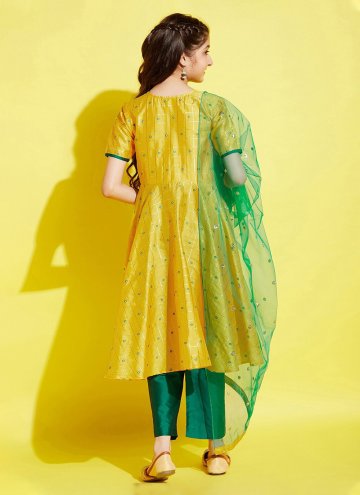 Yellow color Mirror Work Georgette Anarkali Salwar Kameez