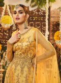 Yellow color Net Designer Ankle Length Anarkali Suit with Embroidered - 1