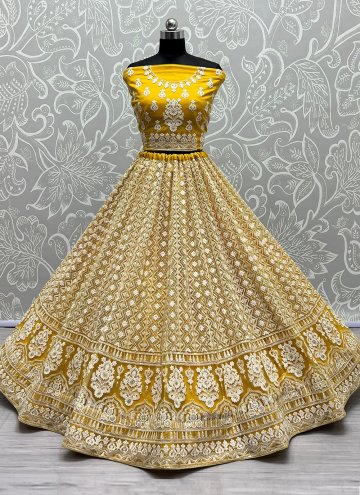 Yellow color Net Designer Lehenga Choli with Embroidered