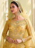 Yellow color Net Floor Length Leyered Salwar Suit with Embroidered - 1