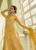 Yellow color Net Floor Length Leyered Salwar Suit with Embroidered - 2