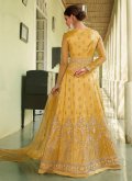 Yellow color Net Floor Length Leyered Salwar Suit with Embroidered - 3