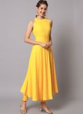 Yellow color Plain Work Rayon Pant Style Suit - 3