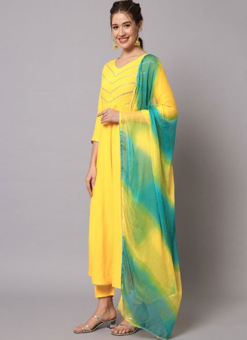 Yellow color Plain Work Rayon Salwar Suit